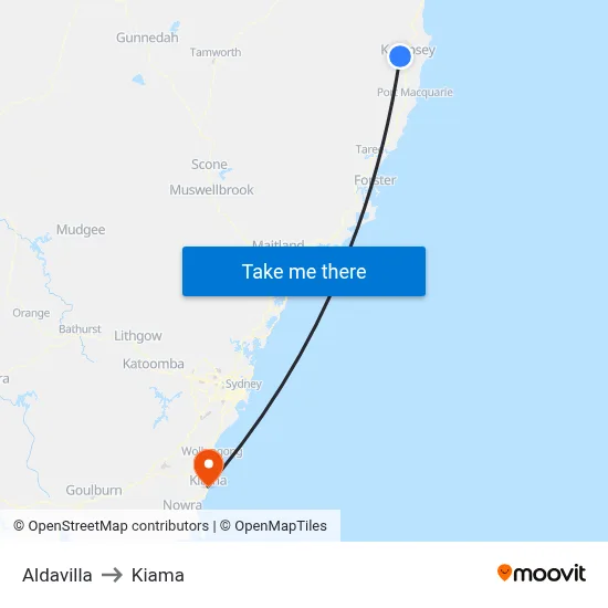 Aldavilla to Kiama map