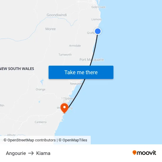 Angourie to Kiama map