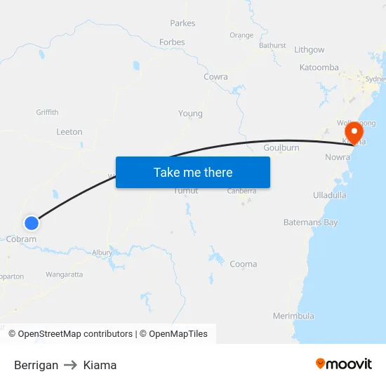 Berrigan to Kiama map