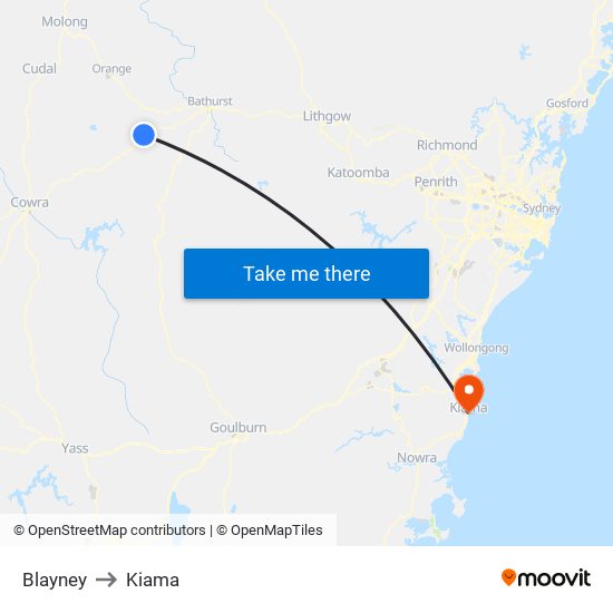 Blayney to Kiama map