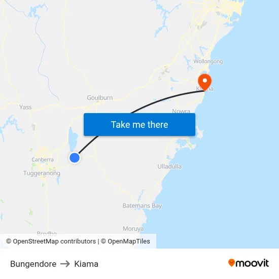 Bungendore to Kiama map