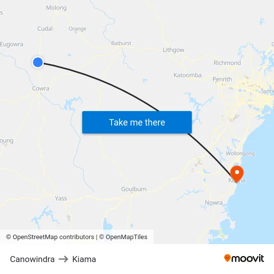 Canowindra to Kiama map