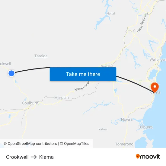 Crookwell to Kiama map