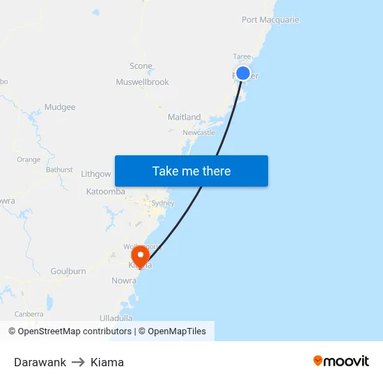 Darawank to Kiama map