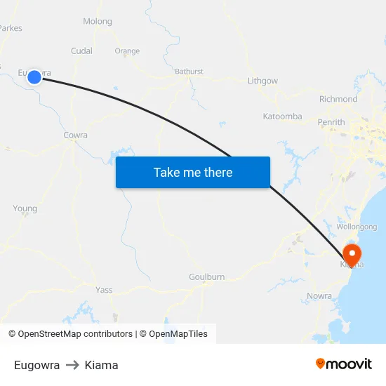 Eugowra to Kiama map