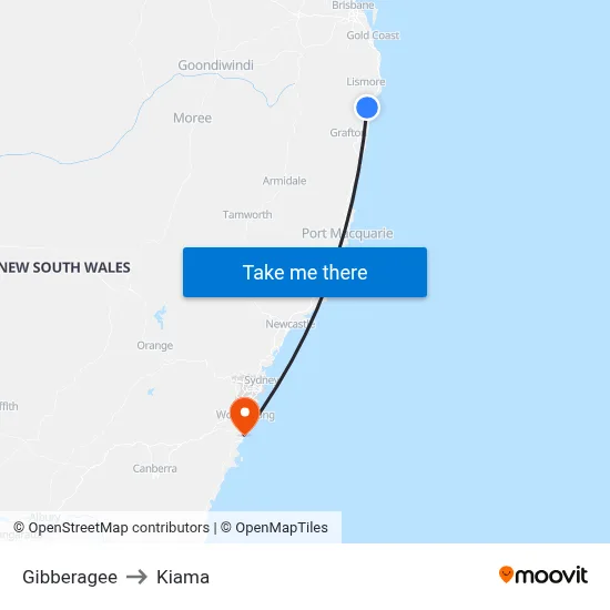 Gibberagee to Kiama map