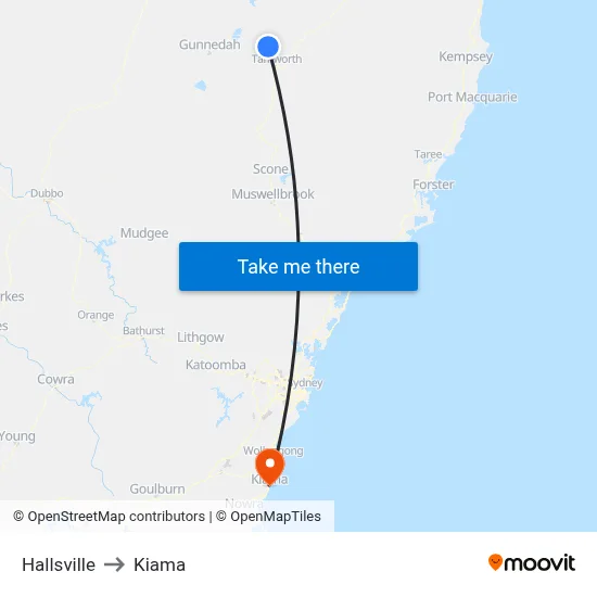 Hallsville to Kiama map