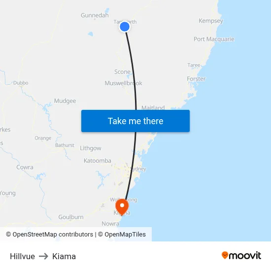 Hillvue to Kiama map