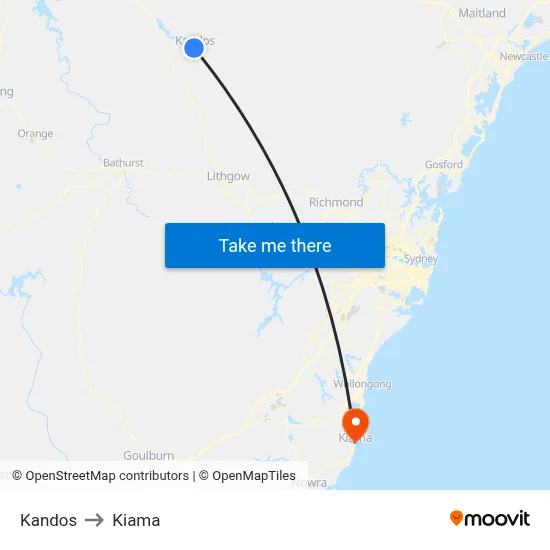 Kandos to Kiama map