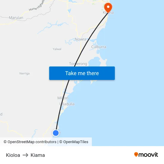 Kioloa to Kiama map