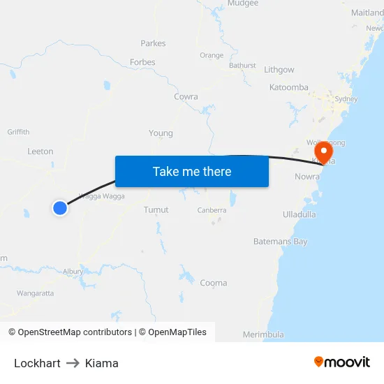 Lockhart to Kiama map
