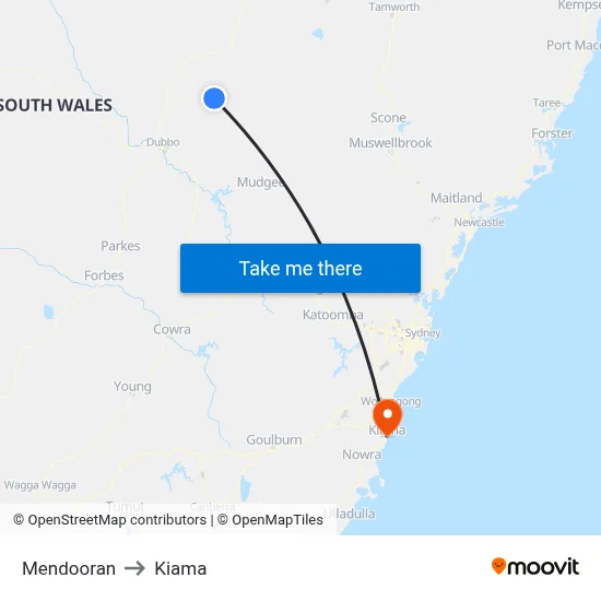 Mendooran to Kiama map