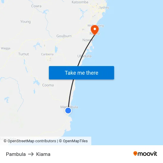 Pambula to Kiama map