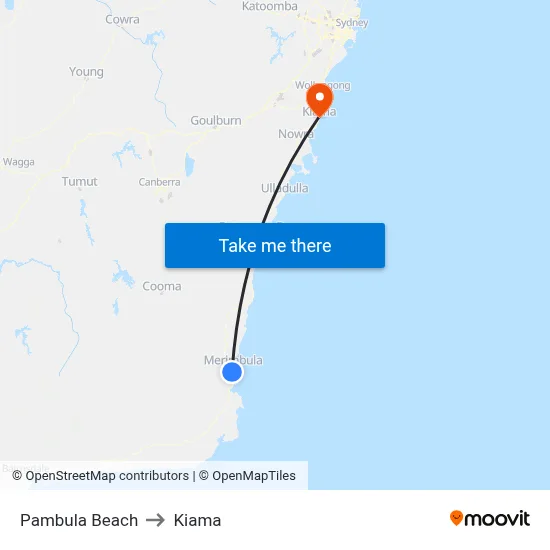 Pambula Beach to Kiama map