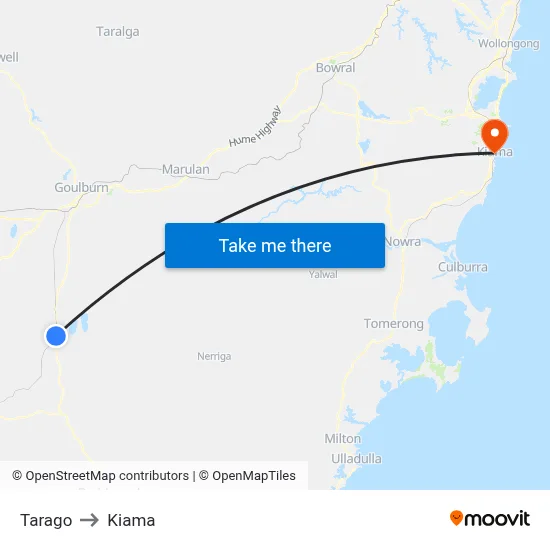 Tarago to Kiama map