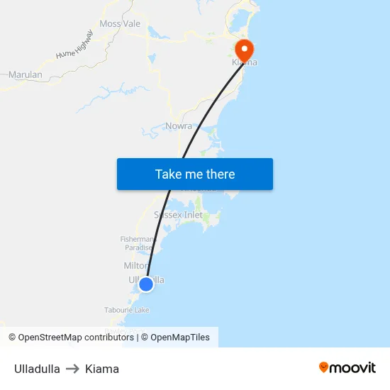 Ulladulla to Kiama map