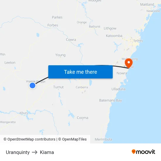 Uranquinty to Kiama map