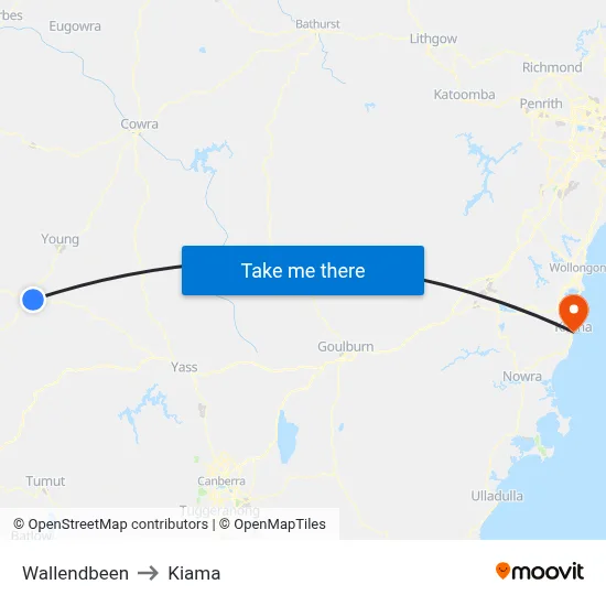 Wallendbeen to Kiama map