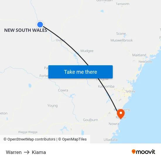 Warren to Kiama map