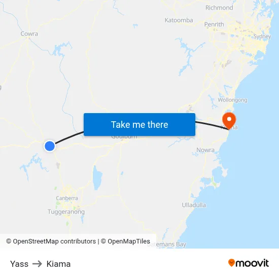 Yass to Kiama map