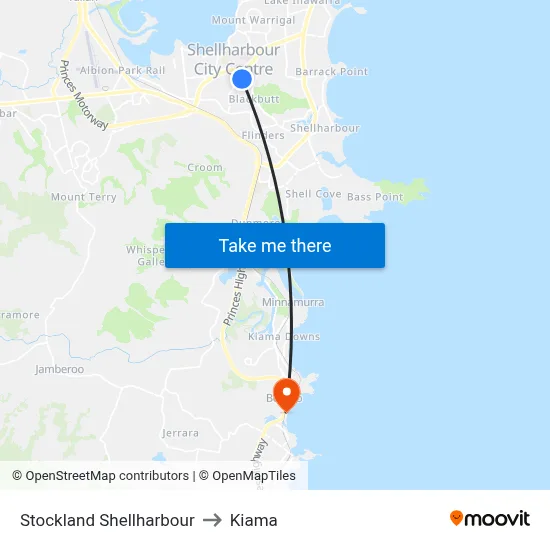 Stockland Shellharbour to Kiama map