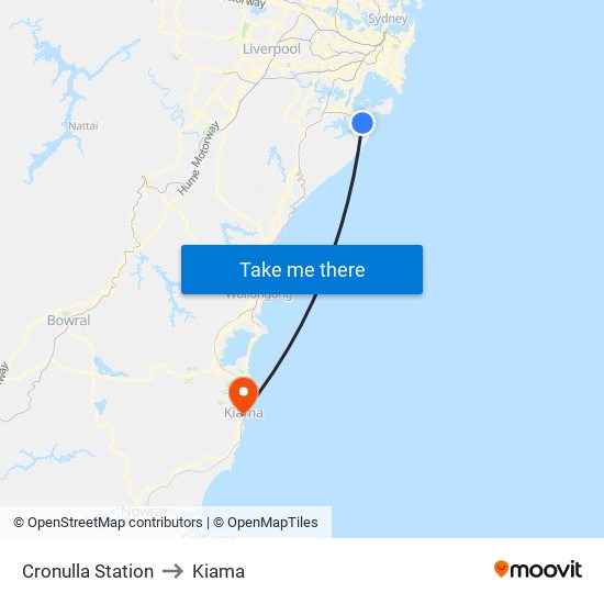Cronulla Station to Kiama map