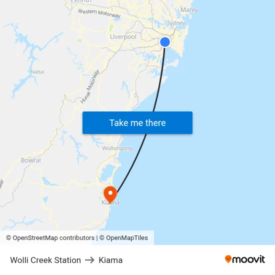 Wolli Creek Station to Kiama map