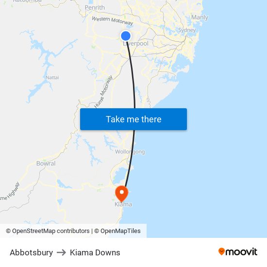 Abbotsbury to Kiama Downs map