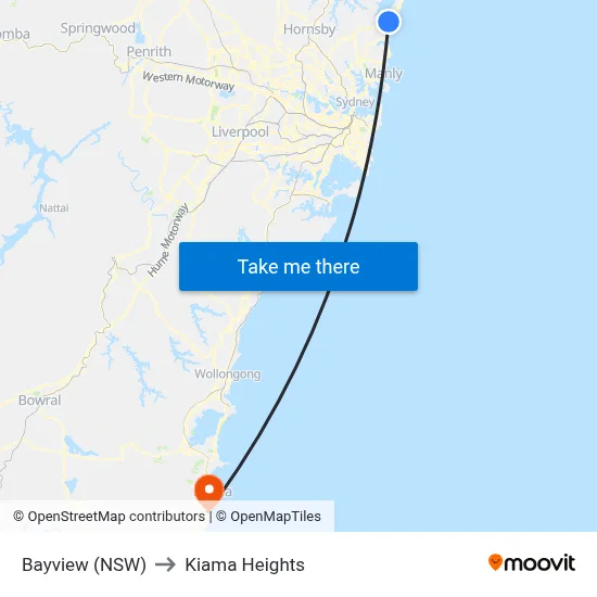 Bayview (NSW) to Kiama Heights map