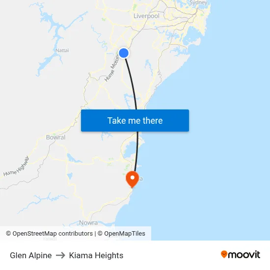 Glen Alpine to Kiama Heights map