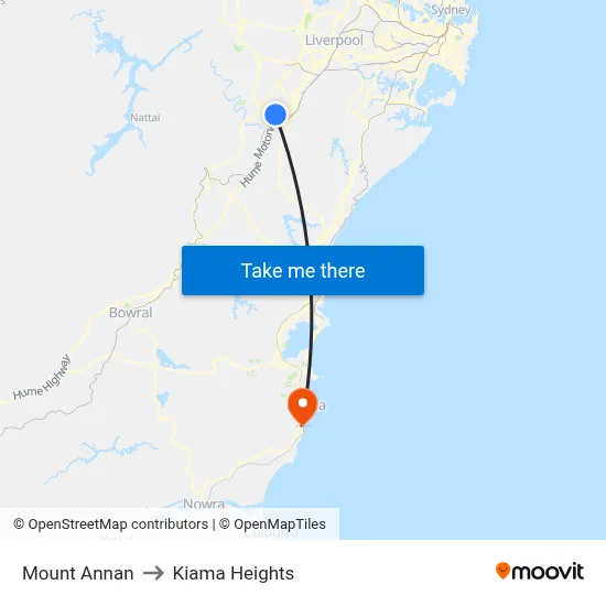 Mount Annan to Kiama Heights map