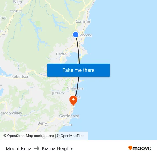 Mount Keira to Kiama Heights map