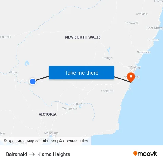 Balranald to Kiama Heights map