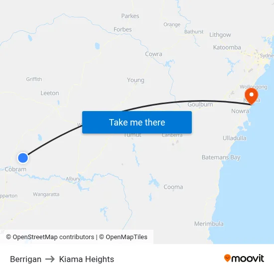 Berrigan to Kiama Heights map