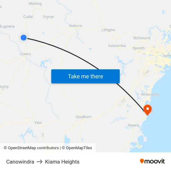 Canowindra to Kiama Heights map