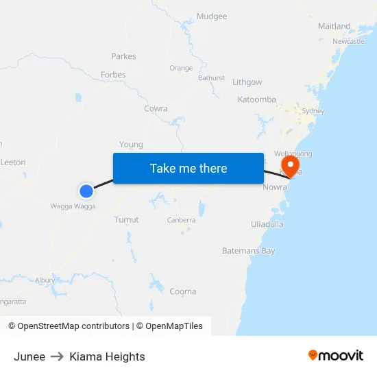 Junee to Kiama Heights map