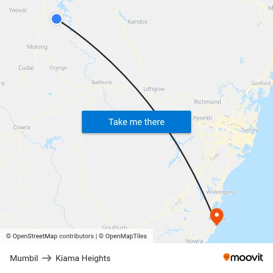Mumbil to Kiama Heights map