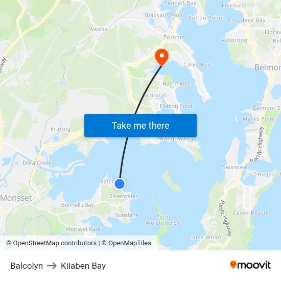 Balcolyn to Kilaben Bay map