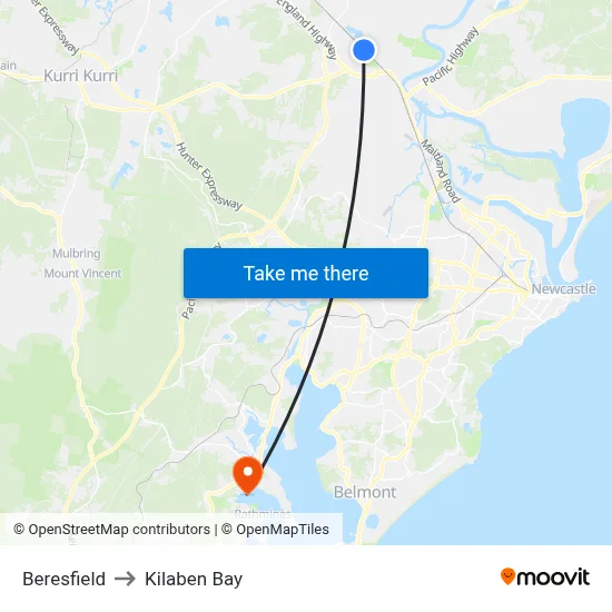 Beresfield to Kilaben Bay map