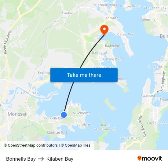 Bonnells Bay to Kilaben Bay map
