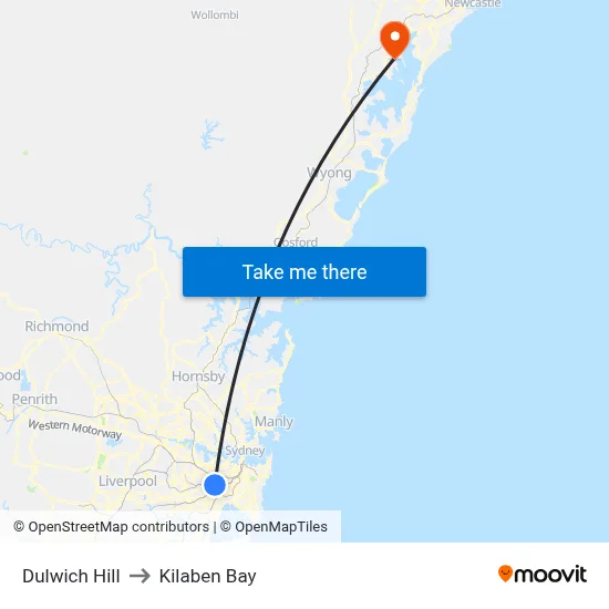 Dulwich Hill to Kilaben Bay map
