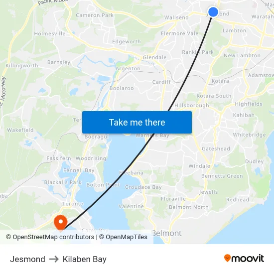 Jesmond to Kilaben Bay map