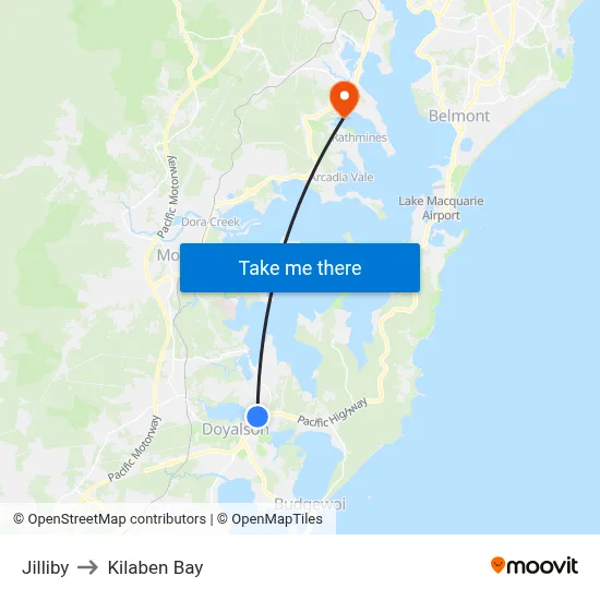 Jilliby to Kilaben Bay map