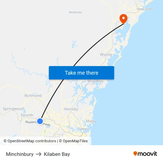 Minchinbury to Kilaben Bay map