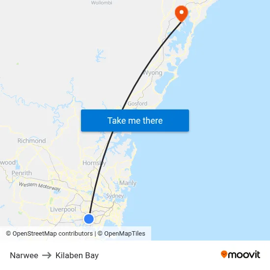 Narwee to Kilaben Bay map