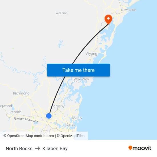 North Rocks to Kilaben Bay map