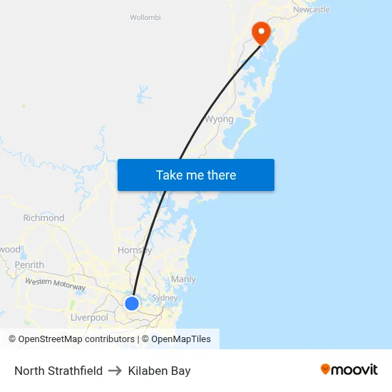 North Strathfield to Kilaben Bay map