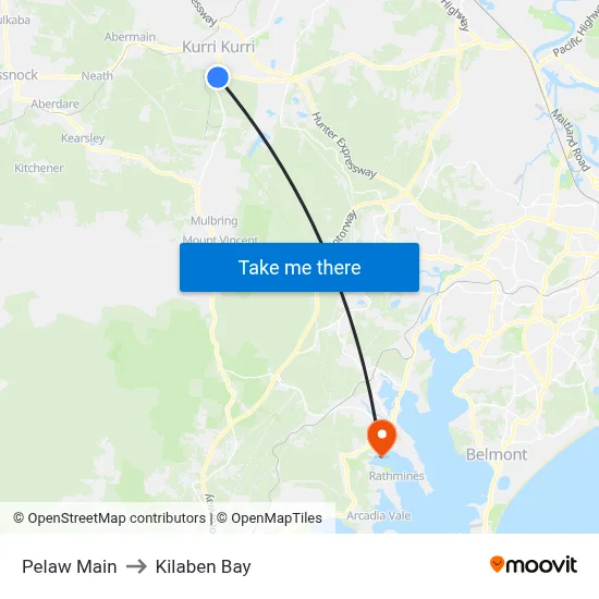 Pelaw Main to Kilaben Bay map