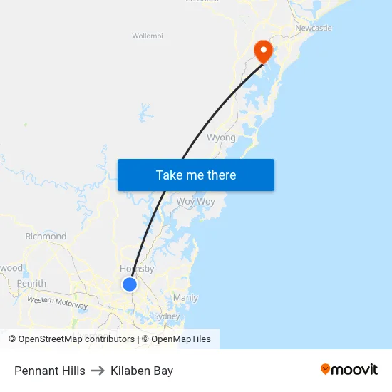 Pennant Hills to Kilaben Bay map