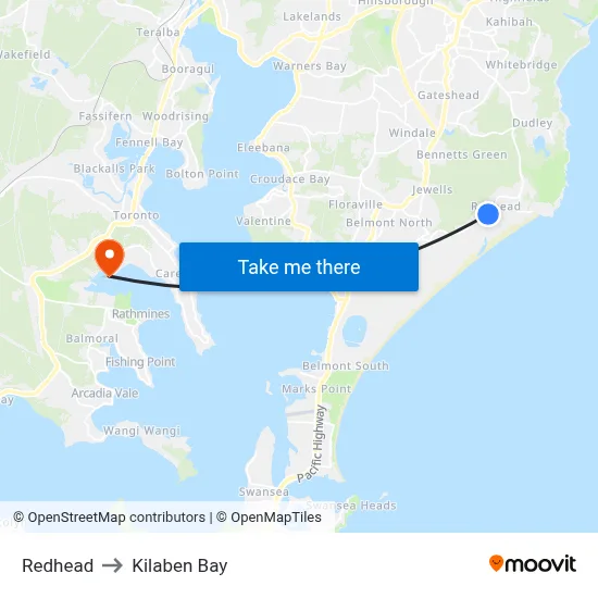 Redhead to Kilaben Bay map